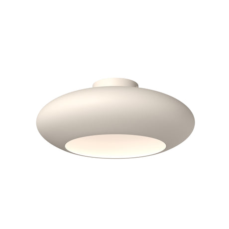 Maytoni Aros Dome LED semi-flush ceiling light in white aluminium with a rounded low-profile shade and integrated warm white LED, on a plain background.