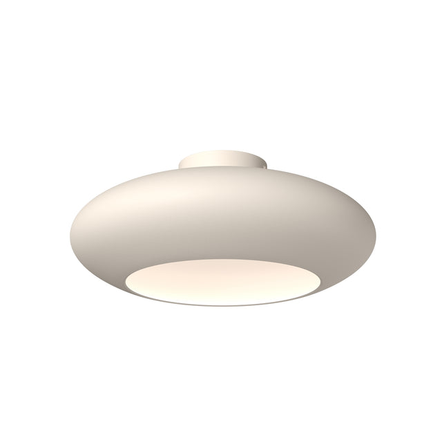 Maytoni Aros Dome LED semi-flush ceiling light in white aluminium with a rounded low-profile shade and integrated warm white LED, on a plain background.