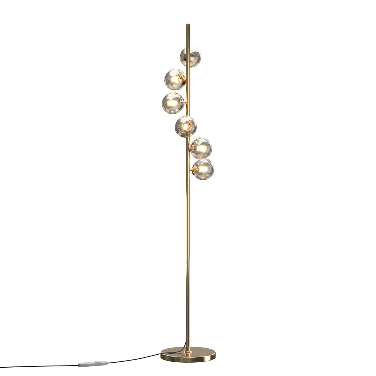 Dallas 6 Light Smoke Glass Floor Lamp - Gold