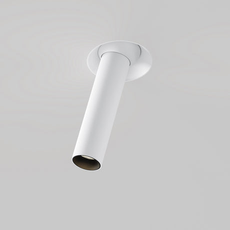 A white, trimless cylindrical ceiling light, the Focus T LED Adjustable Long Retractable In-Out Recessed Downlight 7W 3000K, projects an LED downlight diagonally downward against a plain, light-colored surface.