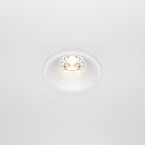 The Alfa LED Dimmable Fixed Round Recessed Downlight features a 15W, 3000K circular LED fixture. Its white ceiling mount enhances the soft glow, offering high CRI dimmable lighting for perfect ambiance.