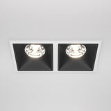 The Alfa LED Twin Fixed Square Recessed Downlight 30W 4000K features a stylish two-tone design with black housings in a white rectangular frame, offering bright cool white illumination.