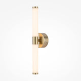 The Axis LED Wall Light 10W 3000K - Gold features a minimalist cylindrical design with a gold finish. It has a vertical orientation, showcasing two frosted light elements extending from a central circular mount against a plain white background.