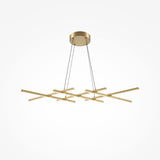 The Halo Dimmable LED Suspension Light in brass features a modern, geometric design suspended by four thin wires from a round base. With adjustable color temperature (2600-3500K) and dimmable capabilities, its ideal for creating the perfect ambiance against a white background.