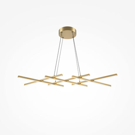 The Halo Dimmable LED Suspension Light in brass features a modern, geometric design suspended by four thin wires from a round base. With adjustable color temperature (2600-3500K) and dimmable capabilities, its ideal for creating the perfect ambiance against a white background.