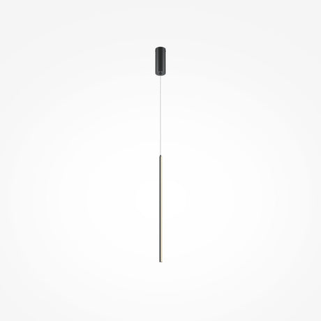 The Halo Dimmable LED Short Slim Pendant Light 11W 3000-4000K in black features a minimalist design with a thin vertical rod suspended by a slender cable from a small, cylindrical ceiling mount on a white background, offering energy-efficient lighting for modern spaces.