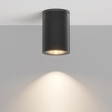 The Roll Outdoor Downlight - Black’s modern aluminum design casts a warm, focused beam onto the gray surface, enhancing the elegant ambiance with its minimalistic look. Its also reliable with an IP54 protection rating.