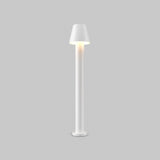 The Harz LED Bollard Light 80cm in white stands against a light gray background, its LED module glowing warmly downwards.