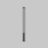 A tall, slender floor lamp with a minimalist graphite design stands against a white background, featuring four vertical light strips resembling the Elbe Bollard Light 200cm - Graphite. Its dark rectangular base creates a modern and elegant look ideal for outdoor lighting.