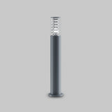 Introducing the Bronx Bollard Light 796mm - Grey, a modern outdoor lighting solution with a sleek, cylindrical design featuring an aluminum body with a transparent cover and flat circular base, all in stylish dark gray against a plain gray background.
