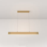 The Step LED Linear Suspension Light 3000K 23W - Gold features a minimalist rectangular design, suspended by two thin wires. Its efficient, modern look is highlighted against a plain white background.