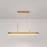 The Step LED Linear Suspension Light 4000K 30W in gold features a minimalist rectangular design, suspended by two thin wires. Designed for energy-efficient illumination, it enhances a modern aesthetic while providing even lighting.