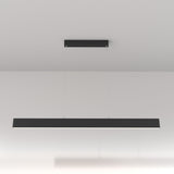 The Step LED Long Linear Suspension Light 4000K 30W in black features a sleek, modern design with suspended thin wires over a white background, utilizing advanced SMD LED technology for superior efficiency and illumination.