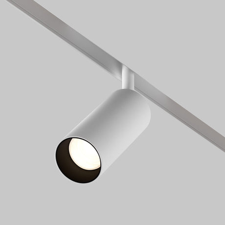 The Focus LED Magnetic Exility Track Spotlight 12W 3000K - White features a minimalist cylindrical casing against a gray background, offering high color rendering and bright lighting on its linear magnetic track.
