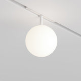 The Luna CCT LED Dimmable Smart Magnetic Exility Track Globe Ceiling Light features a sleek white orb perfect for any setting, offering adjustable 3000-6000K color temperature against a light gray backdrop for the ideal ambiance.