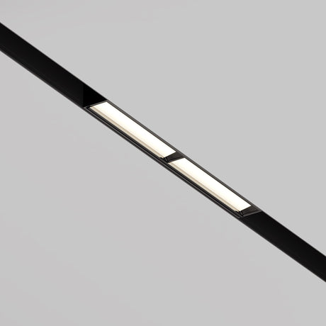 Close-up of a black Parete CCT LED Dimmable Linear Track Light with two illuminated panels on a gray background, offering 12W power, adjustable 2700-6000K color temperature, and modern minimalist design for optimal ambiance.