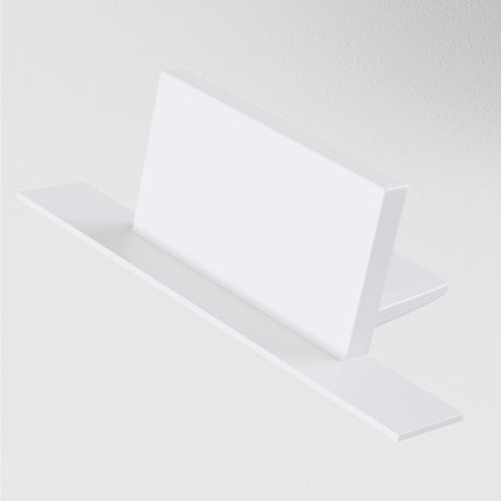 The Unity Tracks Single Phase Track End Cap in white is showcased against a plain background, featuring intersecting flat rectangular shapes that create a clean, modern look ideal for minimalist decor.
