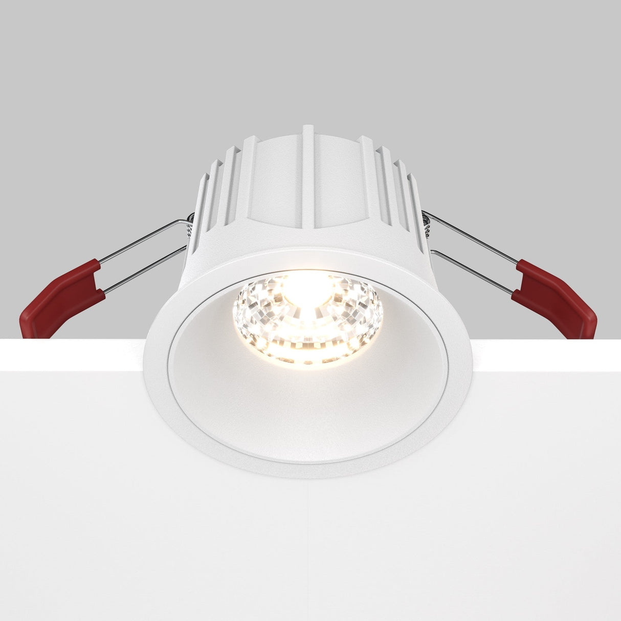 Mobility and control feature of Alfa LED round recessed downlight in white, highlighting its adjustability