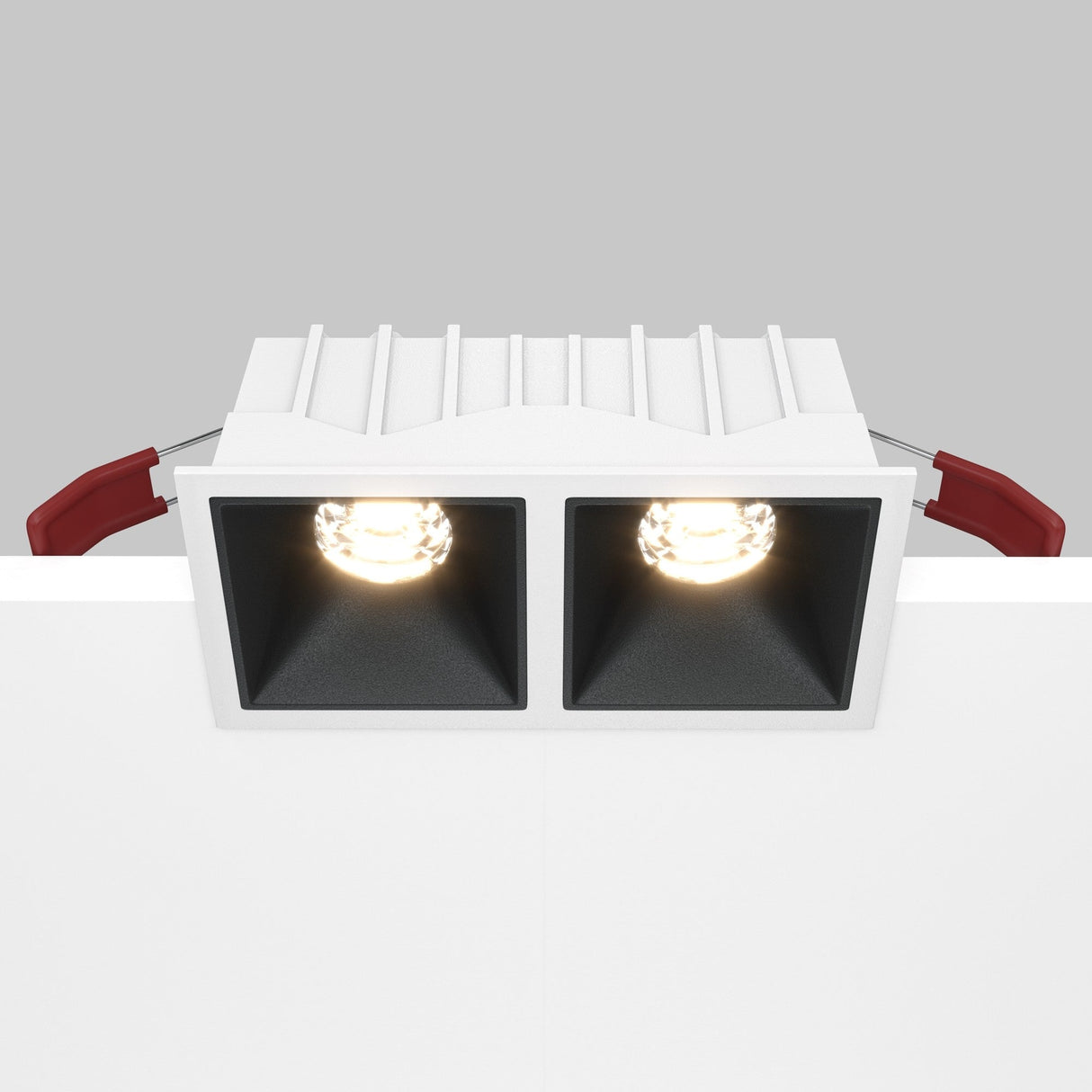 Mobility and control feature of the Alfa LED Dimmable Fixed Square Recessed Twin Downlight in white and black, allowing for customized lighting control.