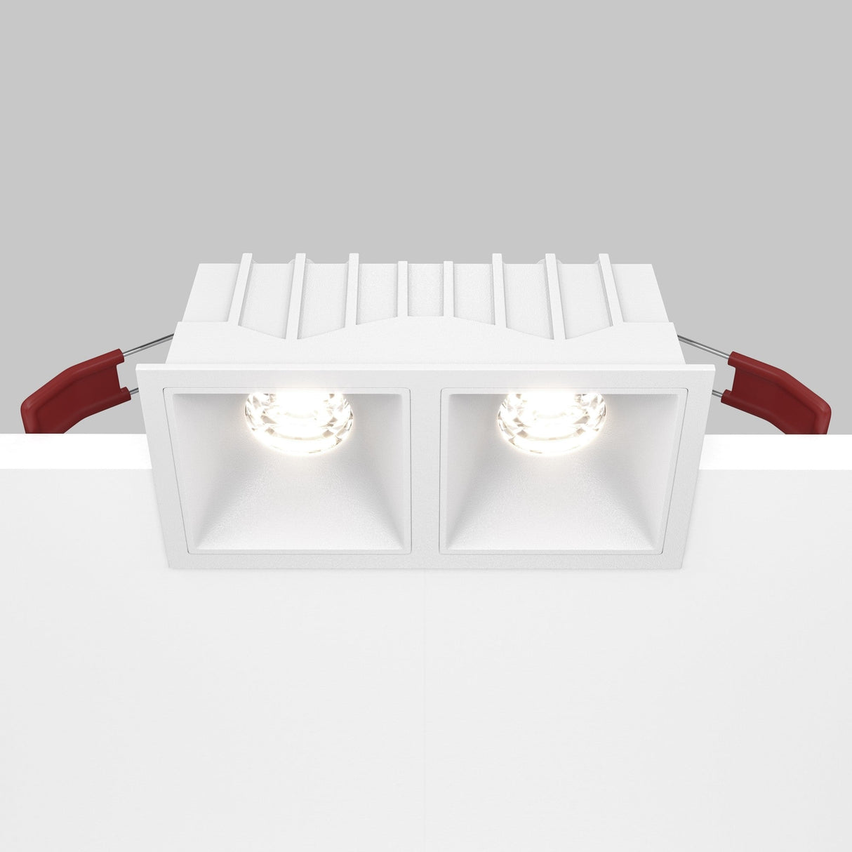 Mobility and control feature of the Alfa LED Dimmable Fixed Square Recessed Twin Downlight, showcasing adjustable light control.