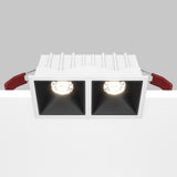 Mobility and control feature of the Alfa LED Twin Fixed Square Recessed Downlight in white and black, highlighting versatility.