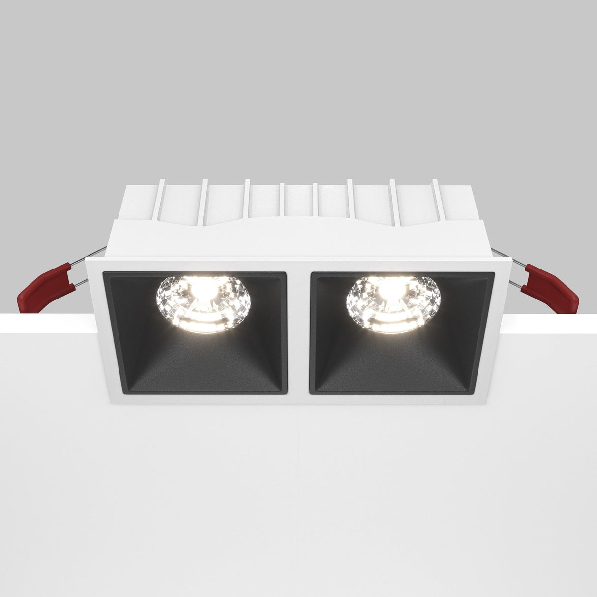Mobility and control feature of the Alfa LED Dimmable Fixed Square Recessed Twin Downlight, highlighting adjustable functionality.