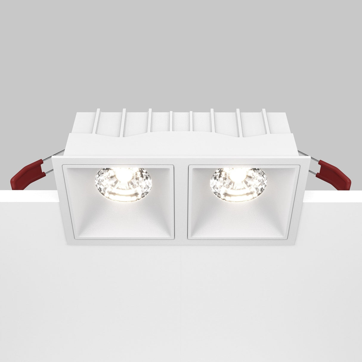 Mobility and control feature of the Alfa LED Twin Fixed Square Recessed Downlight in white, perfect for adjustable lighting.
