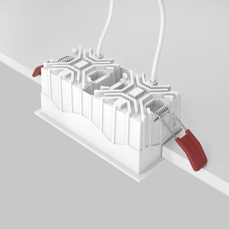 Mounting components of the Alfa LED Dimmable Fixed Square Recessed Twin Downlight, designed for secure mounting.