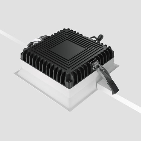 Mounting components for Okno LED Square Recessed Downlight in white with a 120° beam angle, showing flexible installation options