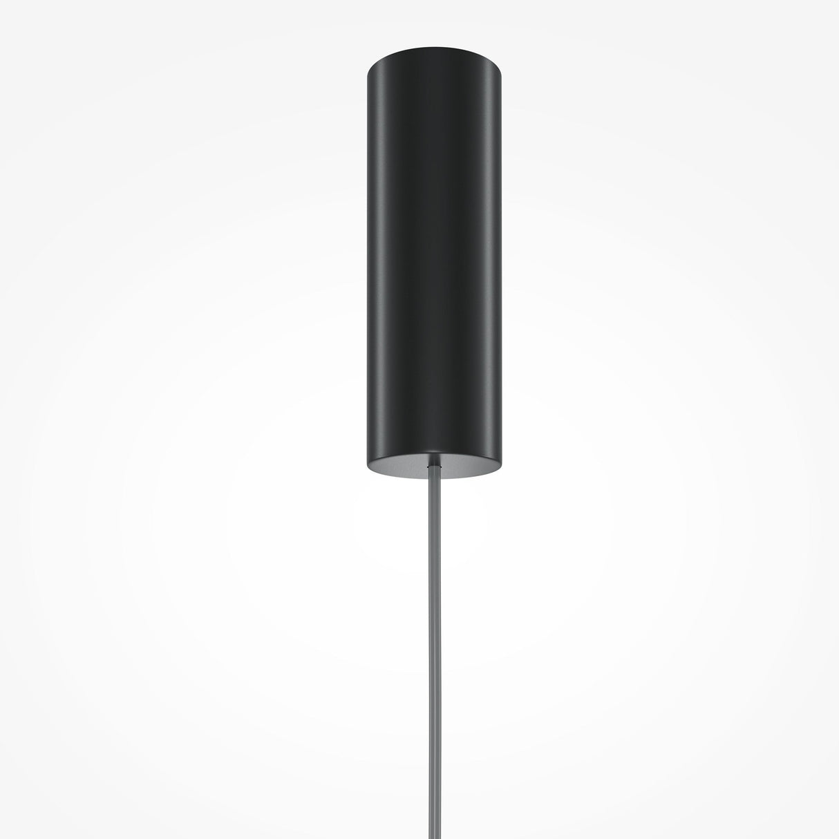 Introducing the Kyoto LED Pendant Light: featuring a sleek, black cylindrical design with glossy white glass. It hangs from a light grey cord against a plain white background, highlighting its modern and minimalist style with energy-efficient LED lighting.