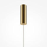 The Golden Cage LED Pendant Light - Gold With Wire Spheres has a sleek gold cylindrical shade, suspended from a thin cord. It blends modern design with energy-efficient LED technology, offering style and sustainability against a plain white background.