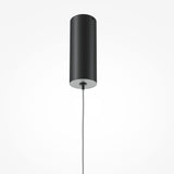 The Halo Dimmable LED Long Linear Suspension Light 3000-4000K in black is a sleek, cylindrical pendant with a minimalist design, featuring a dimmable LED and suspended by a thin braided cable against a plain white background.