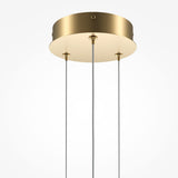 The Halo Dimmable LED Linear Circle Suspension Light 2600-3500K in brass is a modern, minimalist ceiling fixture. With three metal cables, this sleek light features dimmable LEDs and embodies contemporary geometric design, adding an elegant touch to any space.