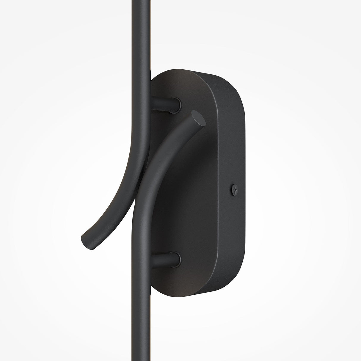 Close-up of the Renaissance LED Wall Light - Black, featuring a sleek vertical rod design and energy-efficient lighting. It boasts a rounded base with two curved prongs and a black finish against a plain white background.