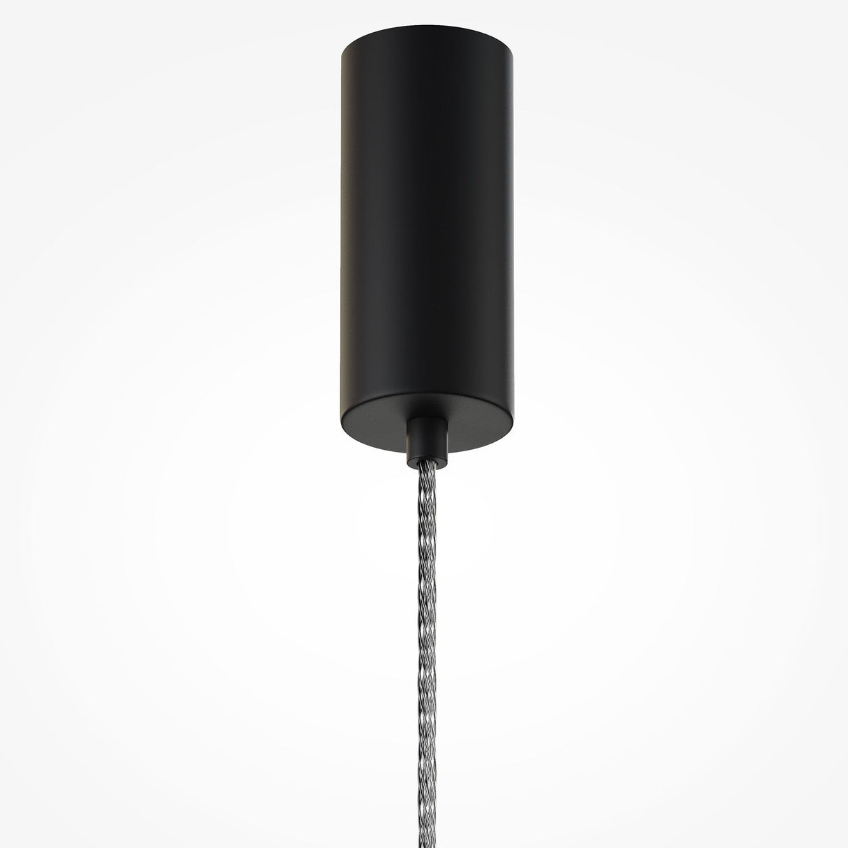 The Ordo LED Short Pendant Light in black, featuring a sleek cylindrical smoky glass and braided cord, hangs against a white background, highlighting its minimalist style ideal for modern designs.