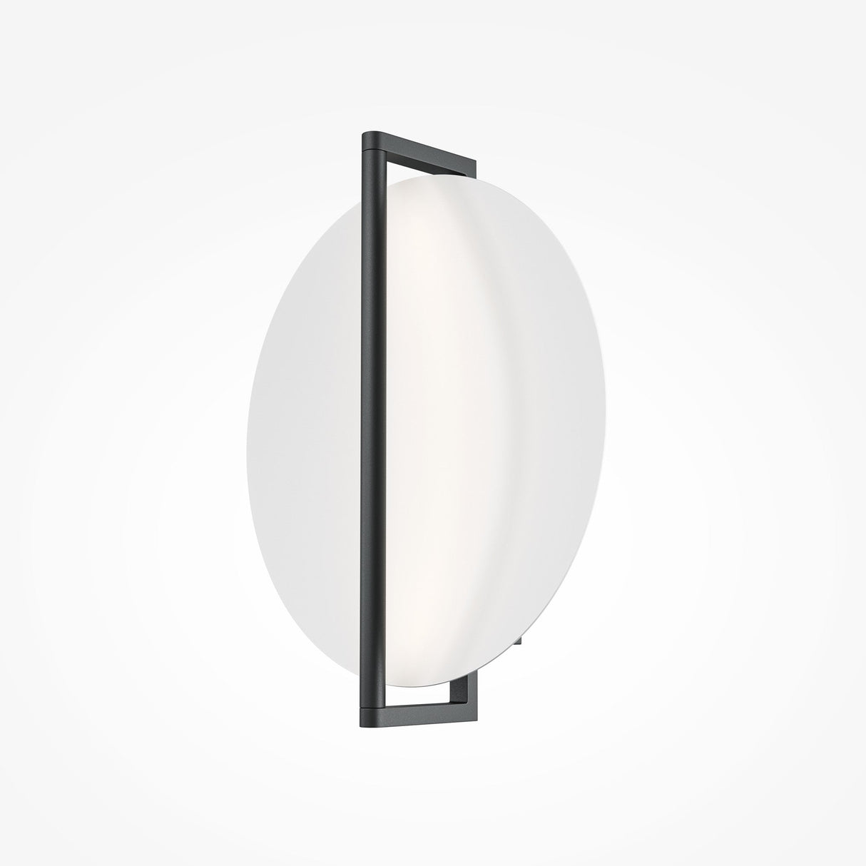 The Mira LED Wall Light features a minimalist design with a black metal frame and a circular white diffuser, providing ambient lighting mounted on a plain white background.