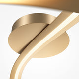 The Plons LED Ceiling Semi-Flush Light in gold features a sleek, curved design. This energy-efficient fixture emits a soft glow, highlighting its smooth finish against a white background.
