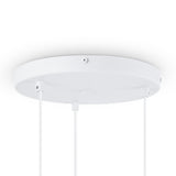 The Basic Form 3 Light Cluster Pendant in white and gold embodies minimalist elegance with its round base and trio of thin cables. Ideal for modern interiors, it mounts seamlessly against a plain white ceiling.
