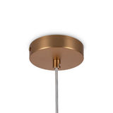The Basic Form Globe Pendant Light is a 15cm gold, round ceiling fixture with a globe design and frosted and clear glass. It features a central cylindrical extension for wire connection, perfect for modern suspension lighting.