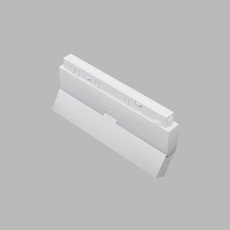 White wall bracket for the Basis Rot DALI CCT LED Dimmable Adjustable Linear Track Light, designed with mounting grooves and slots to integrate with modern lighting systems, set against a gray background.