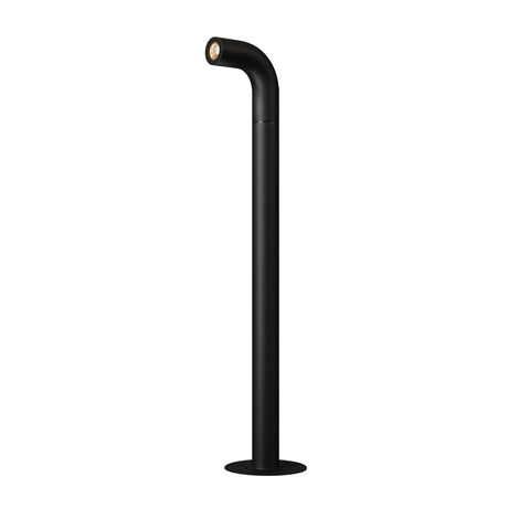 Maytoni Sleek LED bollard light in graphite with a slim steel post and angled downward-facing head on a round base, shown against a white background.