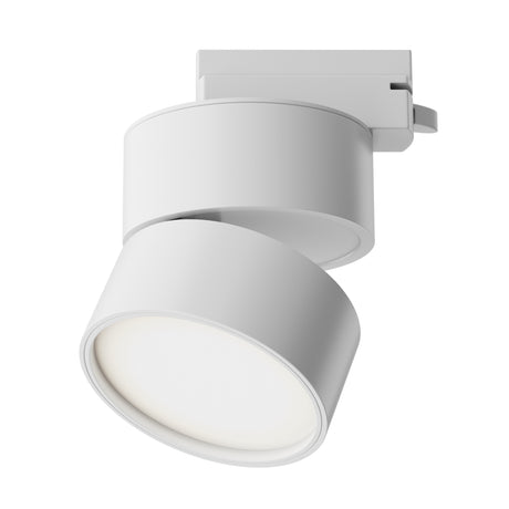 Maytoni ONDA 12W LED track light in matt white aluminium with adjustable tilting head and single-circuit track adapter on a plain background.