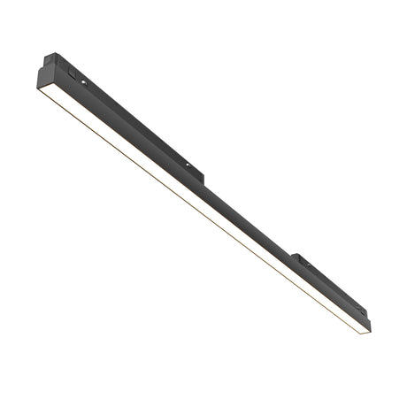Maytoni Basis 1200mm linear LED track luminaire in matt black aluminium with full-length diffuser, shown at an angle on a plain white background.