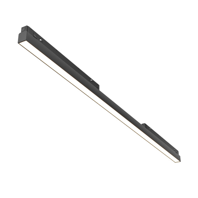 Maytoni Basis 1200mm linear track luminaire in matt black aluminium with integrated 30W LED diffuser, shown at an angle on a plain white background.