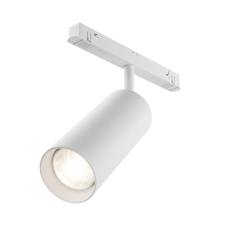 Maytoni Focus 20W LED track light with a white cylindrical aluminium head on an adjustable yoke and track mount, shown on a plain white background.