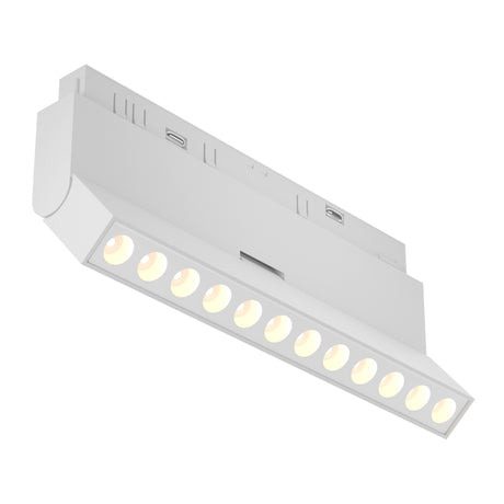 Maytoni Points 12W LED track light in white aluminium with a linear row of recessed lenses, shown against a plain white background.