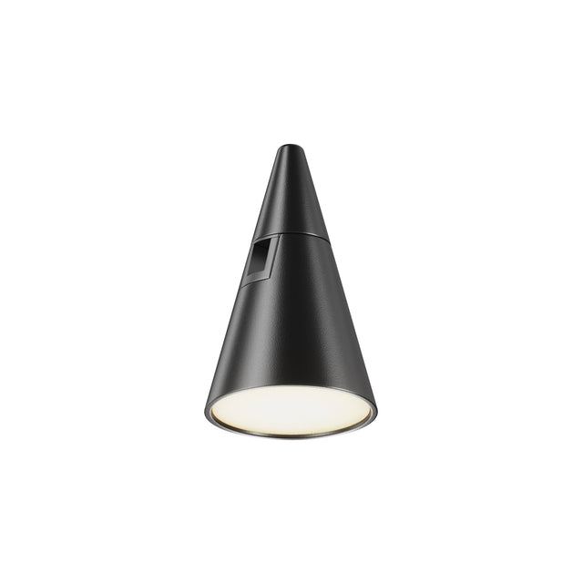 Maytoni Keila LED track light with a conical matt black aluminium shade and rectangular side aperture, shown against a plain white background.
