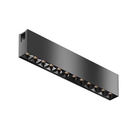Maytoni Points LED track light in black aluminium with a linear row of recessed lens optics and magnetic track connector, shown on a white background.