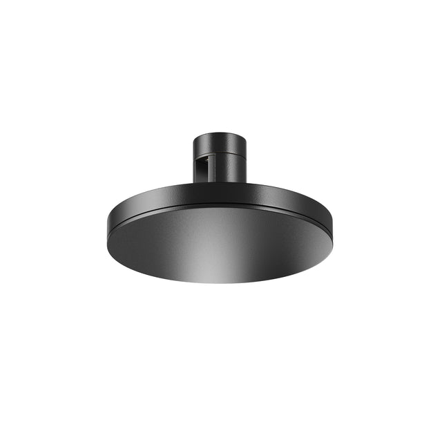 Maytoni Plato 7W 3000K LED track light with cylindrical stem and low-profile circular base in matt black aluminium, shown on a white background.