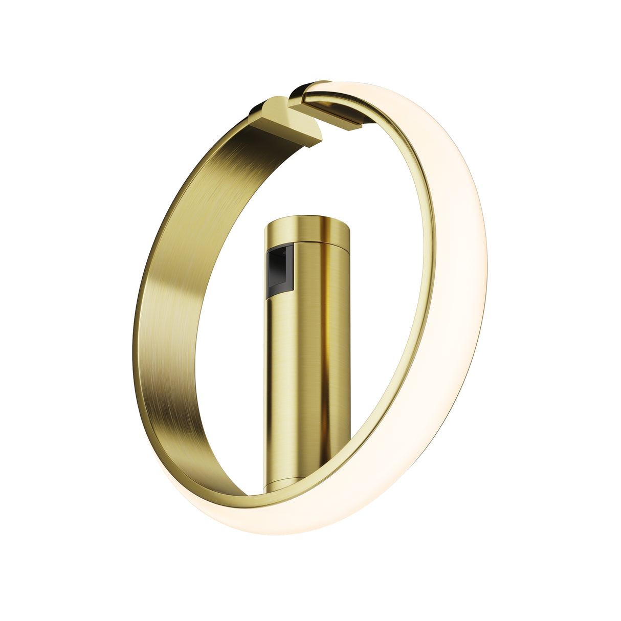 Maytoni Zero LED track light with a cylindrical brass column and circular frosted diffuser ring in a brass finish, shown on a white background.